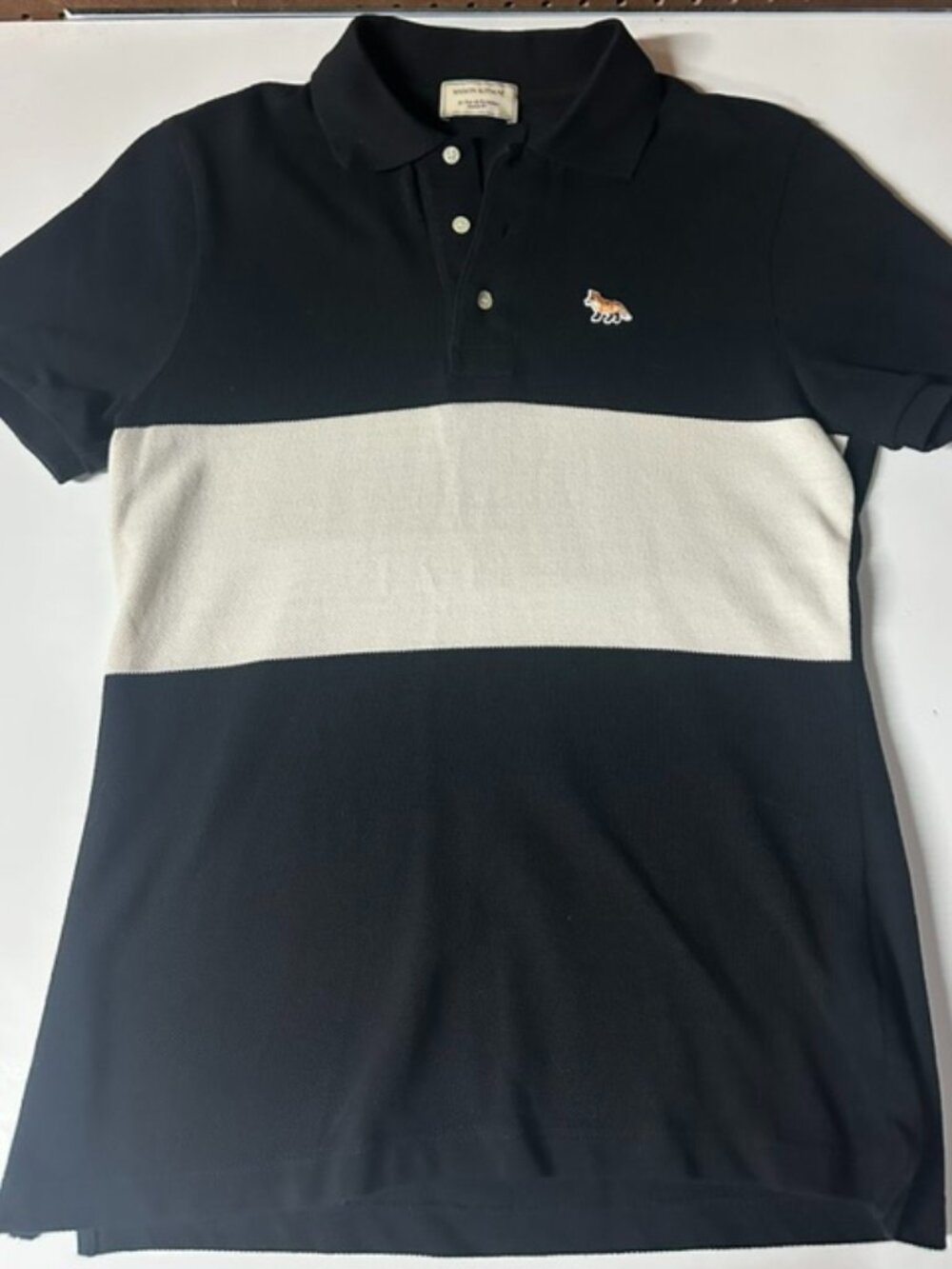 Maison Kitsune Polo Shirt Women's Medium Fox Logo Cotton Pique Black & White